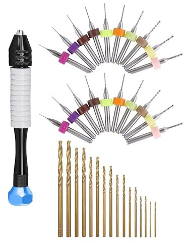 HUAZIZ 20 Stücke 0,3 mm bis 1,2 mm PCB-Bohrer-Set+16 Stücke M35 Spiralbohrer Bohrer Set, 0,6 mm-2,5 mm + 1 Griff für Schmuck, Holz, Kunststoff