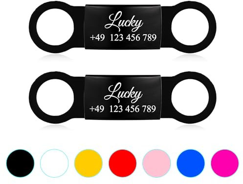 2er Schwarz Silikon Hundemarke mit Gravur Hundemarke Personalisiert Silikon mit Name, Telefonnummer und Adresse Pet Tag ID Anhänger Marke für Hunde und Katzen,M