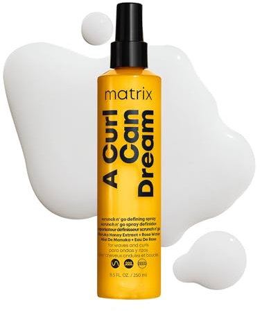 Matrix A Curl Can Dream Scrunch N' Go Defining Spray For Wavy and Curly Hair - Frizz Control and Heat Protection Hair Spray, With Manuka Honey Extract