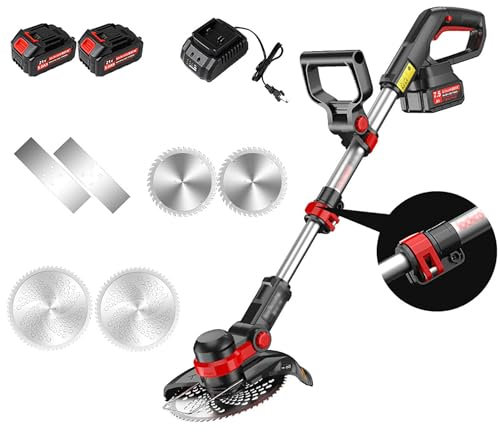 UdaCa Cortacésped rotativo eléctrico con batería portátil Cortacésped eléctrico 3 en 1 Cortacésped inalámbrico, Varilla telescópica Ajustable Cortacésped doméstico Giratorio de 90 °