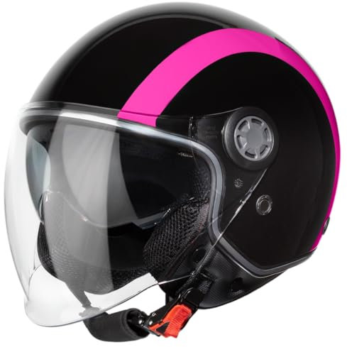 VINZ Jungbu Jethelm mit Doppelvisier | Roller Helm Fashionhelm mit Streifen | In Gr. XS-XXL | Jet Helm mit Sonnenblende | ECE 22.06 Zertifiziert | Motorradhelm mit Visier - Rosa