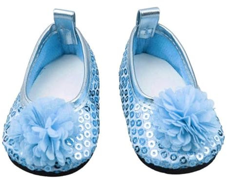 Wedhapy Blumenkleid Puppenschuh Glitzer Puppenschuhe Blumen Kleid Schuh für 18 Zoll Mädchen Puppe Baby Puppen Zubehör 1 Paar Blau
