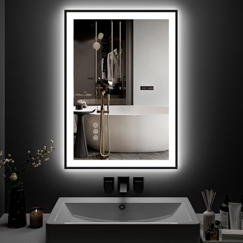 ChillCruiser 450x600mm LED Bathroom Mirror with Black Frame, Front Light and Backlit, Stepless Dimmable, Anti-Fog, Shatter-Proof, Memory, 3 Colors LED Vanity Mirror