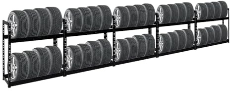 PROREGAL Mega Deal 5X Étagère à pneus Tiger | HxLxP 100x110x35cm | Charge Max. 150kg | Jusqu'à 40 pneus | 2 Niveaux | Noir | Porte-Pneu, Rack à pneus, rayonnage, Stockage, Rangement, Support, Atelier