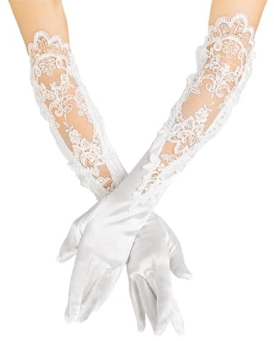TVSVKWE 1 Pair Of Floral Embroidered Gloves, Long Women'S Gloves, Satin Gloves, Bridal Gloves, Dress Accessories.