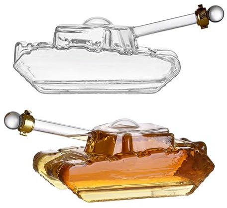Whiskey Decanter, Tank Shaped Drink Dispenser for Wine, Glass Dispenser Barrel Decanter, Creative Whiskey Shaker Carafe for Scotch Bourbon Vodka Rum and Liquor Party Drink (500ML)