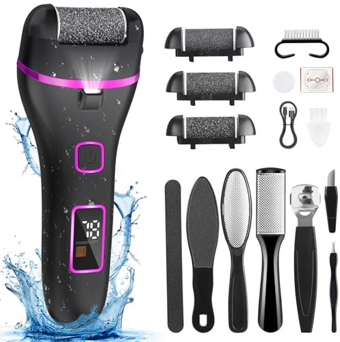 Wolady Elektrischer Fußraster, 14 in 1, professionelles Pediküre-Set, Hornhautentferner für Füße, 2 Geschwindigkeitsstufen, 3 Köpfe, Ersatzrollen, professionell, wiederaufladbar, Fußfeile