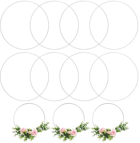 WeddHuis 8 pezzi anelli in metallo per il fai da te, decorazione macramè, artigianato floreale, cerchi per bomboniere, acchiappasogni e centrotavola (15 cm) (Argento)