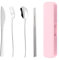 4 Pcs Travel Cutlery Set with Case, Reusable Stainless Cutlery Set with Knife Spoon Fork, Travel Cutlery for Picnic,Camping, School Office