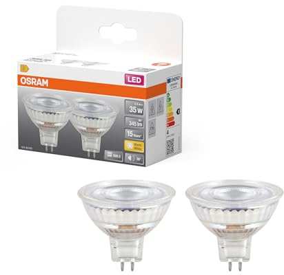 OSRAM LED-Spot Star MR16 Reflektor, 2700 K warmweiß, 3,4 W, GU5.3, 36°, 345 lm, Niedervolt, klar, für Spotbeleuchtung, Vitrinen, 15.000h