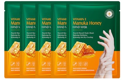 5PC Maschera per Mani Guanti Idratanti, Maschera mani alla vitamina E, Hand Mask, Nutre in Profondità la Pelle, Previene la Secchezza Cutanea, Illumina il Tono Della Pelle