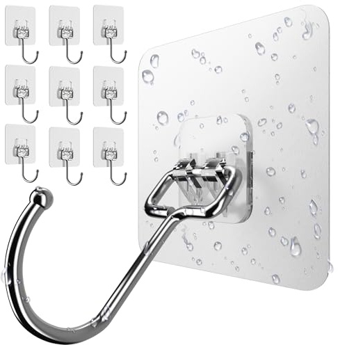 4smile Ganci adesivi extra forti, 10 pezzi con portata di 15 kg, ganci autoadesivi, girevoli a 180°, robusti ganci adesivi e ganci trasparenti per asciugamani per pareti, decorazioni, cucina e bagno