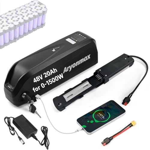 (UK Stock) 36V 48V 52V Ebike Battery 10-25Ah with Charger, Large Capacity Long Range Safe Lithium Electric Bike Battery (Hailong 48V 20Ah 4Pin+USB)