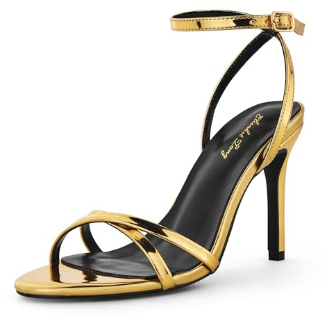 Elisabet Tang Women's 4 inch Strappy High Heel Sandals - Elegant Ankle Strap Open Toe Dress Shoes for Wedding Party Evening