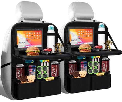 Yuragim Organizer per auto con tavolo, 2 pezzi, organizer per sedile auto, grande protezione per lo schienale dell'auto, impermeabile, organizer per bambini con tavolo pieghevole, tablet, telefono