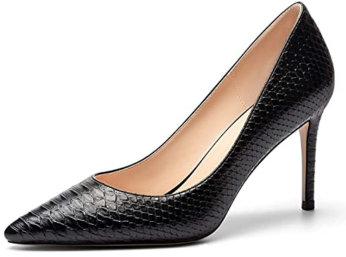 Elashe Escarpins Femme Bout Pointu Talon Aiguille, 8 cm Slip on Vernis Pumps, Classiques Soirée Bureau Talon Haut NoirEU38