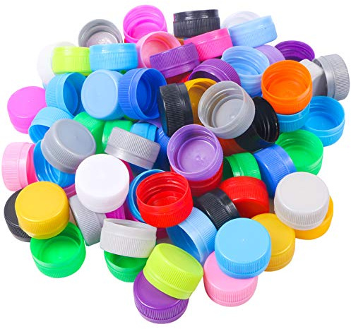 100 pcs Plastic Bottle Caps DIY Craft Plastic Bottle Lids Color Bottle Tops for Intelligence Development Stickes,1.2 inch (Mixed Color)