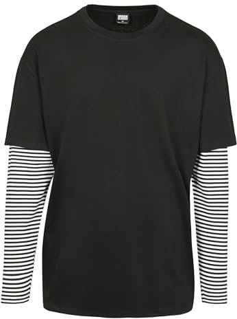 Urban Classics Herren Longsleeve T-Shirt Oversized Double Layer Striped LS Tee T-Shirt, Black, M