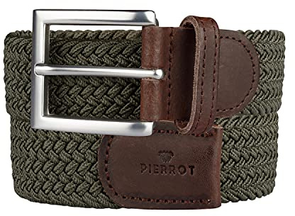PIERROT Cinturón Elástico y Trenzado para Hombres - Cinturones de Tejido Elástico para todas las tallas - Hebilla de Acero Libre de Níquel y Acabados en Cuero - Fabricación Artesanal