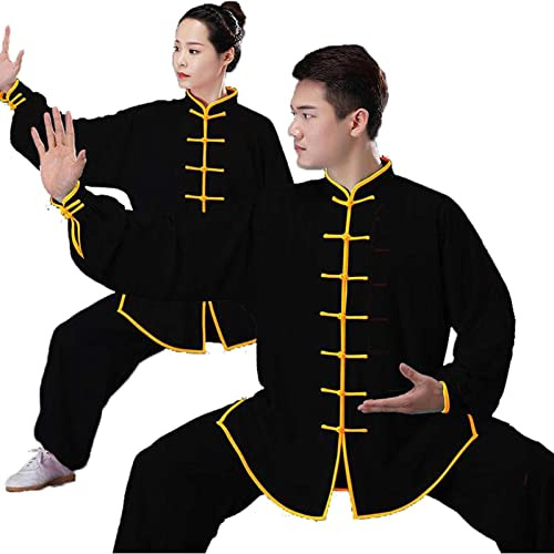 HFCY Tai Chi Uniforme Uomo Abbigliamento da Mattina per Esercizi Kung Fu E Arti Marziali Donna Abiti da Arti Marziali Wing Chun Tute da Ginnastica,Black 1-L