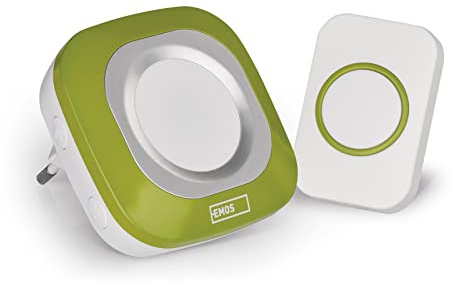 EMOS P5733G Radioring/dörrklocka, 36 melodier, 150 m räckvidd, 4 volymer upp till 110 dB, vitgrön ringklocka, batteridriven, ytterligare knapp kan beställas