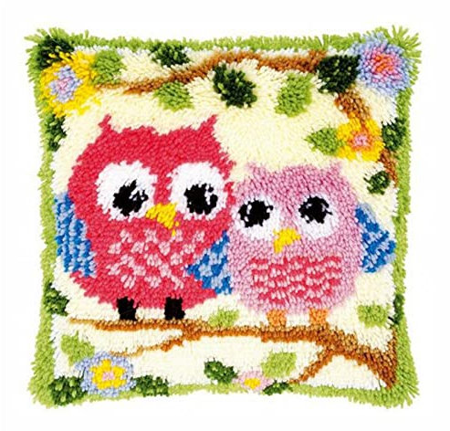 VIONNPPT Ostern Knüpfkissen Kissenbezug Zum Selber, Latch Hook Kit Kreative 3D Teppich Knüpfen Set für Kinder Erwachsene Geschenke, 40cmx40cm (Eule)