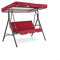 Garden Outdoor Swing Seat Cover and Ceiling Cover, 3-Person Metal Porch Swing Chair Bench with Canopy, Red