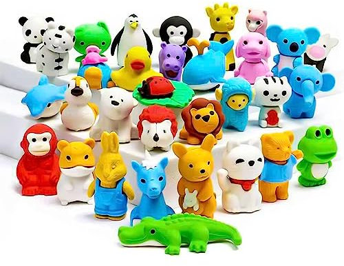 OFFCUP Radiergummi Set - 32 Stück aus Kunststoff, Zoo Animal Radierer, Kinder Radiergummi, Gastgeschenke als Geburtstagsgeschenk, Bunte Lustige Radierer