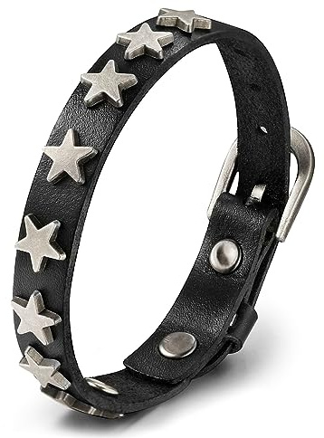 Punk Leather Studded Star Bracelet,Vintage Punk Bracelet for Men Women,Hip Hop Goth Punk Rock Bracelet,Leather Star Cuff Studded Wristband with Belt Buckle,Halloween Party Favors Accessories,