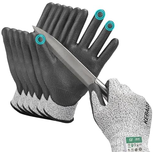 Kebada Cut Resistant Gloves, ANSI A2 Cutting Glove, PU Coated, Touchscreen, Multi-Purpose Model C2, 3 Pairs, Large