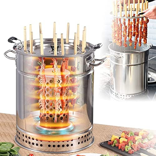 Baril de maille de barbecue en acier inoxydable Barbecue à charbon de bois, réchaud suspendu for barbecue, baril en maille de barbecue en acier inoxydable avec 20 brochettes de brochettes, panier à gr