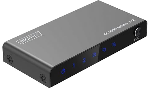 DIGITUS DS-55336 Divisor HDMI 1x2 - Entrada: 1 Puerto/Salida: 2 Puertos - UHD 4K/60 Hz HDTV: 3840 x 2160p - HDCP 2.2 - HDR, Deep Colour, conmutador EDID, DTS, Dolby Digital, LPCM
