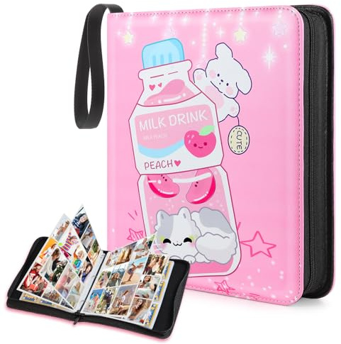 CLOKORIA Álbum para Cartas Coleccionables,Álbum para Cartas de 9 Bolsillos,50 Páginas Pueden Contener 900 Tarjetas,Carpeta de Tarjetas de PU Impermeable (Botella de Leche, 900 Bolsillos)