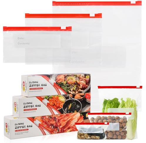 Ziyonix Bolsas Congelacion Reutilizables, 60Pcs Bolsa de Congelación Zip 3 Tamaños Bolsas Herméticas para Alimentos bolsas para Congelar Alimentos de Primera Calidad para Fruta Verduras Carne Sándwich