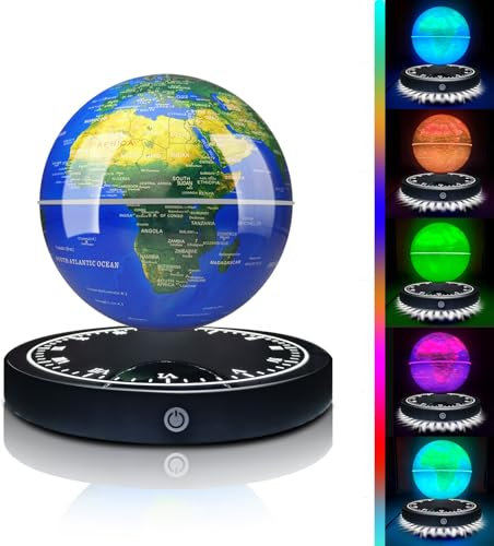Poojaed Globe lévitant magnétique avec lumière LED, carte du monde de globe flottant rotatif à 360 ° pour affichage de bureau à domicile, cadeau de technologie cool pour hommes père garçons et filles