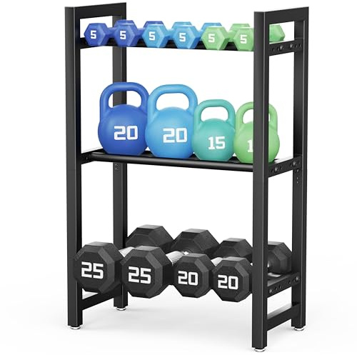 Soporte para Mancuernas de 3 Niveles, Estante de Almacenamiento para Mancuernas y Pesas, Organizador Gimnasio en Casa Acero, Capacidad 100 kg