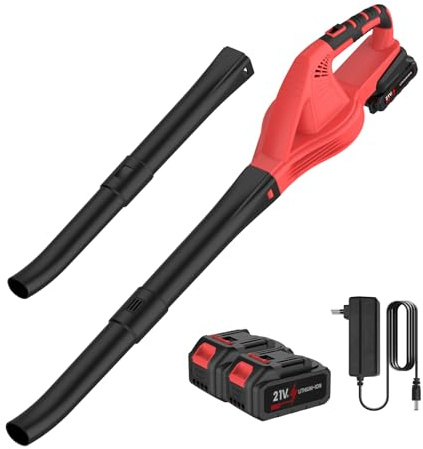 Soplador de hojas inalámbrico de 21 V, soplador de batería con motor sin escobillas, batería de 2 × 3,0 Ah y cargador, velocidad de soplado hasta 288 km/h, 2 modos de velocidad para patio, césped