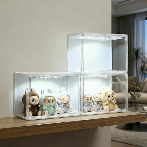 GUDEMAY Transparente Stapelbare Kunststoffboxen mit LED Beleuchtung