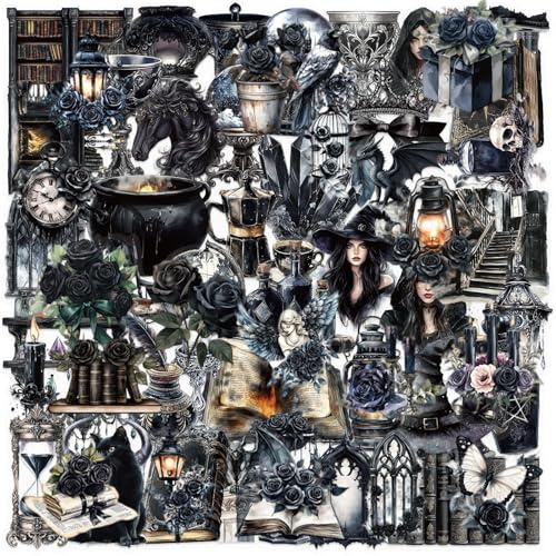 EDLMKM 100Pcs Black Aesthetic Stickers, Waterproof Gothic Witch Aesthetic Stickers Set, for Laptop, Computer, Luggage, Skateboard, Water Bottles, Scrapbook, Travel Cases, Phone Cases, Scrapbooking