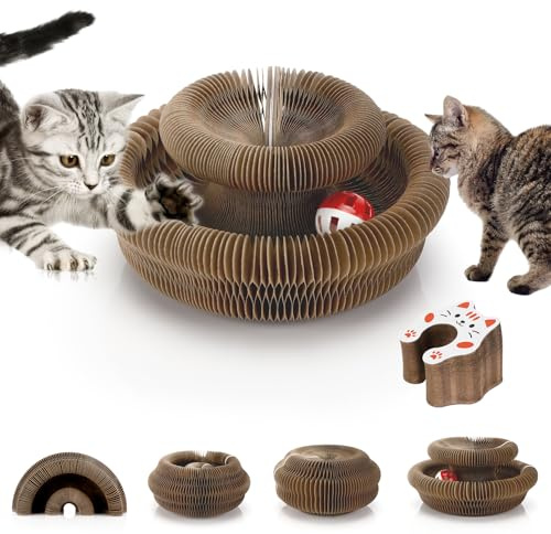 Exsink Magic Organ Griffoir pour Chats, Cat Scratching Board Jouet à Griffer Interactif avec Balle Cloche, Grattoir Multi-Formes Pliant, Carton Ondulé Tapis à Griffer