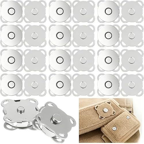 12 Pièces Boutons Magnétiques 14mm, Fermoir Magnétique à Coudre pour Sac, Vêtements et Projets DIY, Bouton Pression Aimanté en Métal pour Portefeuilles, Vestes et Accessoires de Couture (Argenté)