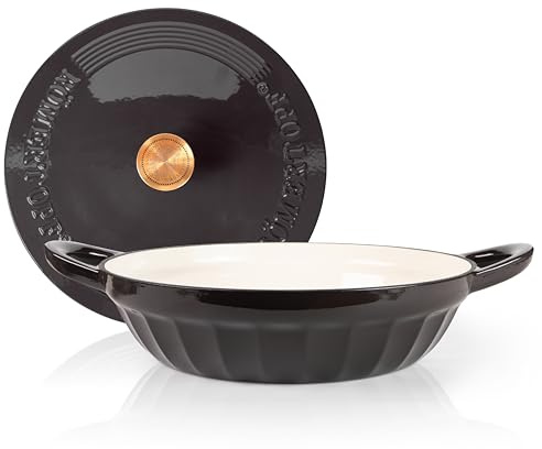 Römergryta gjutjärn stekpanna med lock 28 cm – sautépanna emalj, alla typer av spisar inklusive induktion, ugnssäker 250 °C, stekning och bräsering, PFAS-fri, antracit