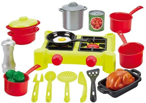 Jouets Ecoiffier - 2649 - Dînette Réchaud -100 % Chef - Ustensiles, vaisselle, aliments - Jeu d'imitation -21 pièces - Dès 18 mois - Fabriqué en France