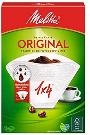 Melitta, 100 Filtres à Café, Taille 1x4, Pour Cafetière à Filtre, Original, Blanc