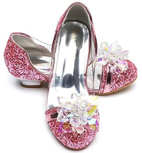 ELSA & ANNA Zapatos de Princesa niña - 3 cm tacón - Zapatos de fantasía con Brillos y Cristales - para Fiestas, cumpleaños y Cosplay - Tacones niña Princesa (PNK16)