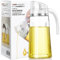 Auto Flip Olive Oil Dispenser Bottle, Glass Vinegar Dispensing Cruets,17 oz Leakproof Condiment Container with Automatic Cap and Stopper,Non-Drip Spout,Non-Slip Handle for Kitchen Cooking (White)