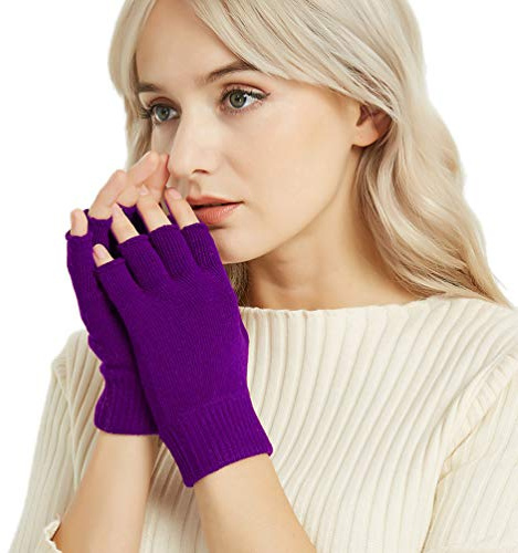 Novawo Wool Blend Fingerless Gloves Warm Arm Warmers Typing Gloves for Women