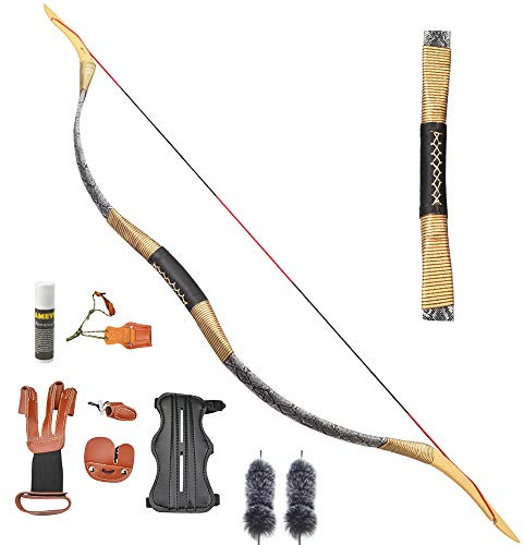 MILAEM Tir à l'arc Traditionnel Arcs Longs Longbow Fait à la Main 25-40lbs Arc Classique Arc de Chasse Cheval Arc Chasse en Plein air Cible Pratique (Noir, 25LBS)