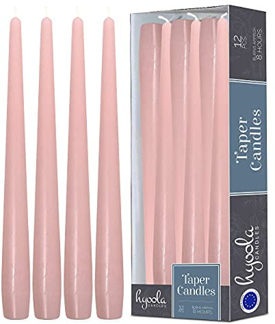 Hyoola Tall Taper Candles - 10 Inch Light Pink Unscented Dripless Taper Candles - 8 Hour Burn Time - 12 Pack