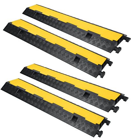 UISEBRT 4 ponticelli per pavimento, canalina per cavi modulare, in gomma, base a 2 canali, 100 x 24 x 5 cm, nero/giallo